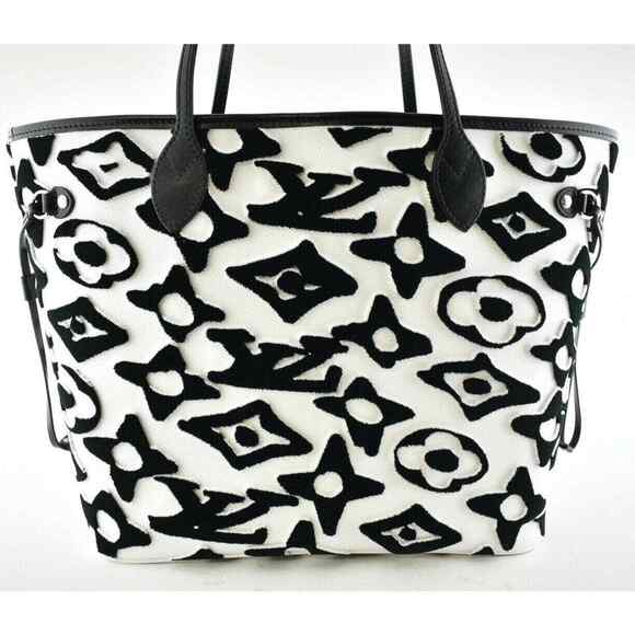 Louis Vuitton Neverfull MM & Pouch Urs Fischer Black White Handle Shoulder Bag - Picture 5 of 12